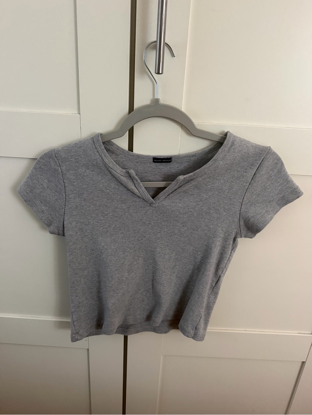 Brandy Melville Grey Ribbed V-Notch Crop Top
